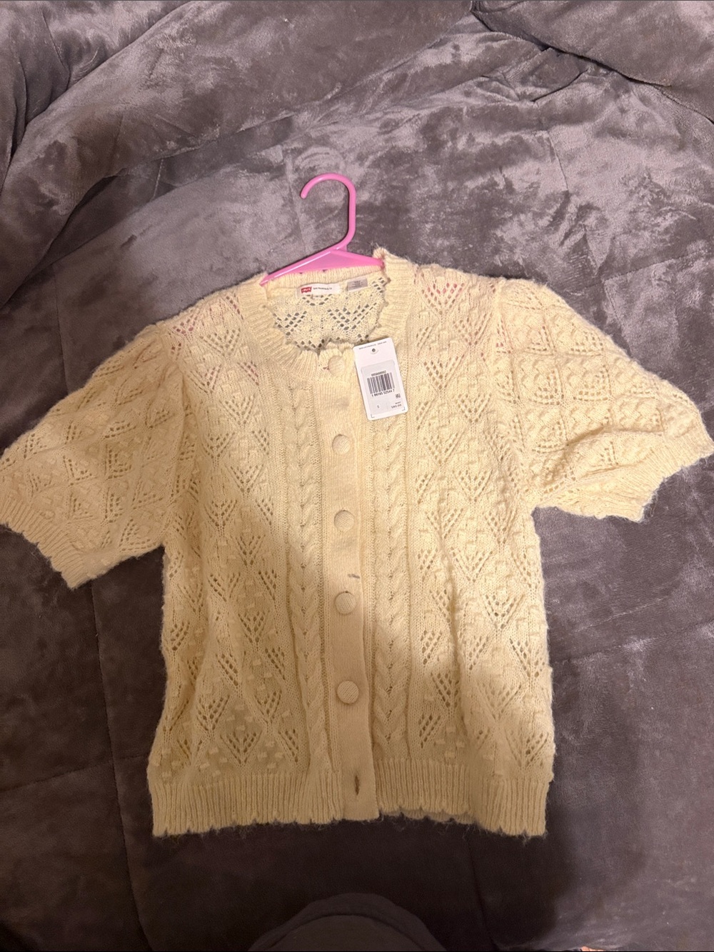 Levi's Pale Yellow Short-Sleeve Open-Knit Cardigan
